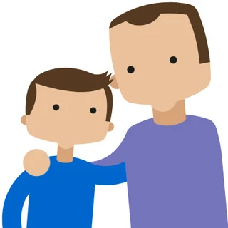 Illustratie van een man met zijn arm om een jongen heen
