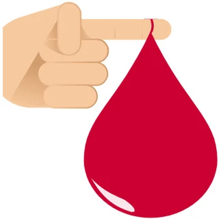 Illustratie van een grote bloeddruppel die van de top van een vinger valt